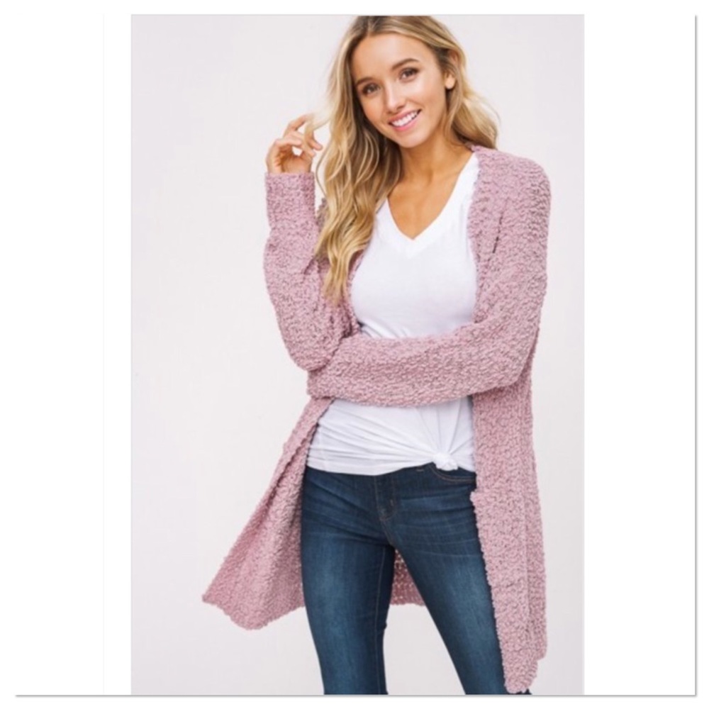 SALE! Mauve Popcorn Chunky Knit Sweater Cardigan - Picture 6 of 6